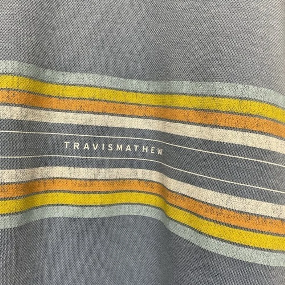 Travis Mathew Blue Stripe Custom Logo Short Sleeve Golf Polo Shirt Men XL‎